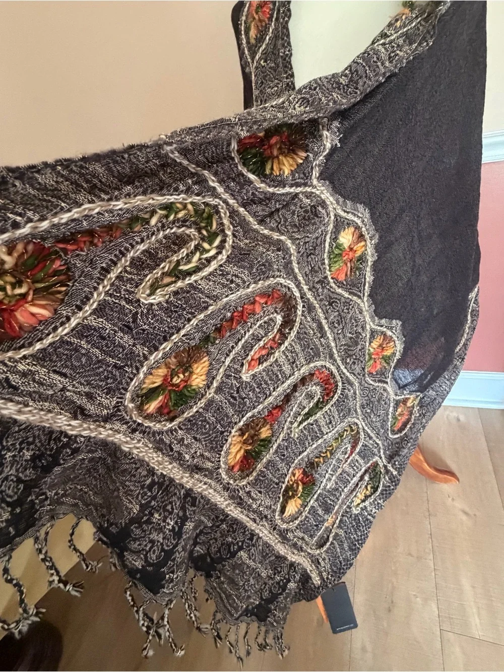 JAIN Shawl Wrap Throw Handcrafted India 95% Wool 72x26” Fringe